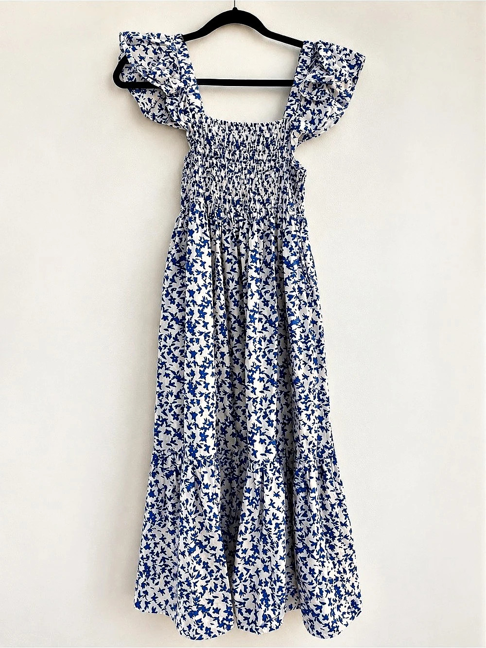 O.P.T. Blue & White Floral Smocked Maxi Dress XS